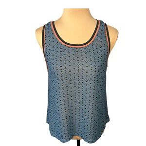 Ya Blue Geometric Print Silk Blend Sleeveless Top, Size M